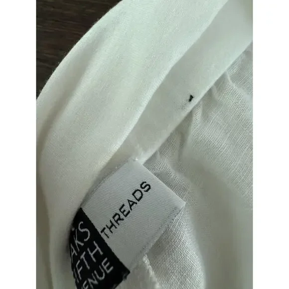 Saks Fifth Avenue Linen Pants Womens M/L White Yoga Elastic Waistband Wide Leg - Picture 9 of 11